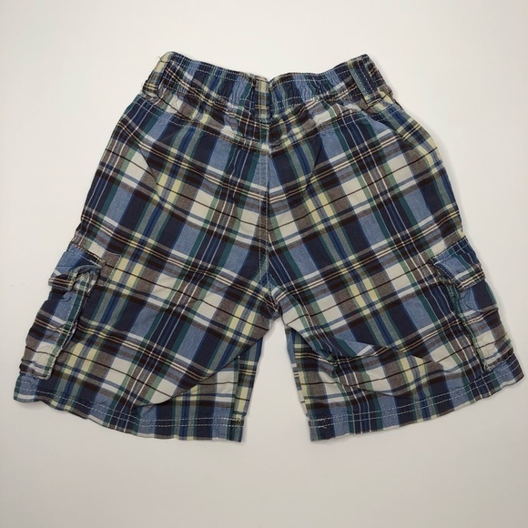 OSHKOSH B’GOSH Blue Green Tan Plaid Pocket Cargo Summer Shorts Boys SIZE 4 - Picture 3 of 9